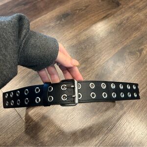 Double Grommet Black Leather Belt